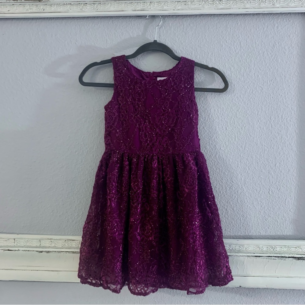 Girls Tinsel Lace Party Dress - Purple - Medium (6X/7)
